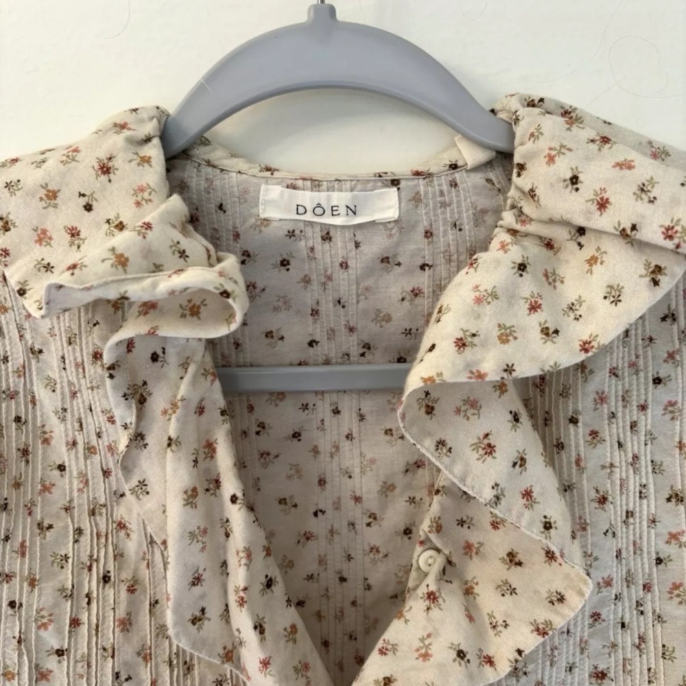 DOEN HARDY PINTUCK COTTON + VISCOSE FLORAL BLOUSE SIZE XXS - Picture 2 of 13